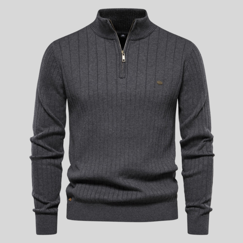 Kasper Pull Homme Demi-Zip Côtelé