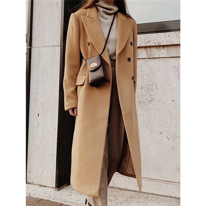Elma Manteau Long Femme en Laine avec Ceinture