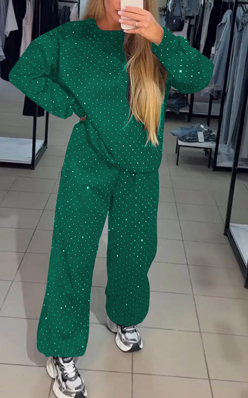 Aria Ensemble d’Intérieur Femme – Détails Strass et Coupe Décontractée
