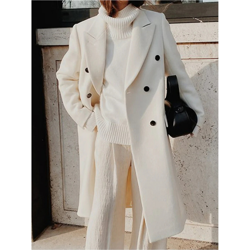Elma Manteau Long Femme en Laine avec Ceinture