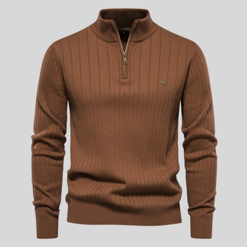 Kasper Pull Homme Demi-Zip Côtelé