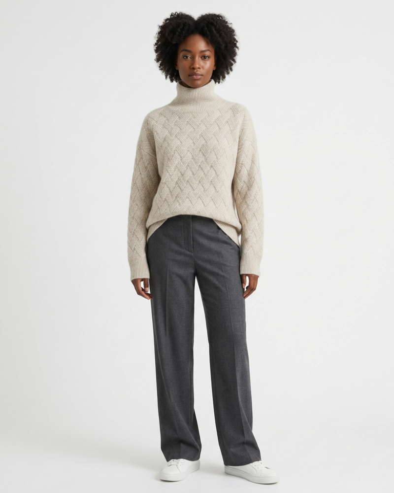 Alexandria Pull Femme Col Roulé Maille Torsadée