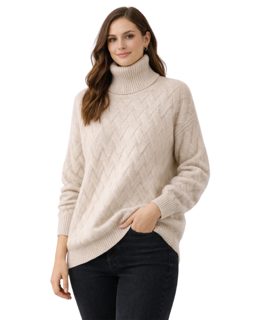 Alexandria Pull Femme Col Roulé Maille Torsadée