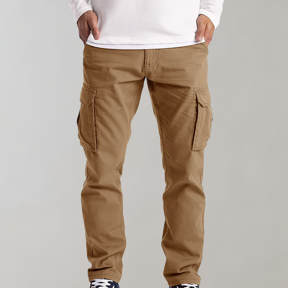 Ytan Pantalon Cargo Homme – Pantalon droit utilitaire avec grandes poches latérales à rabat