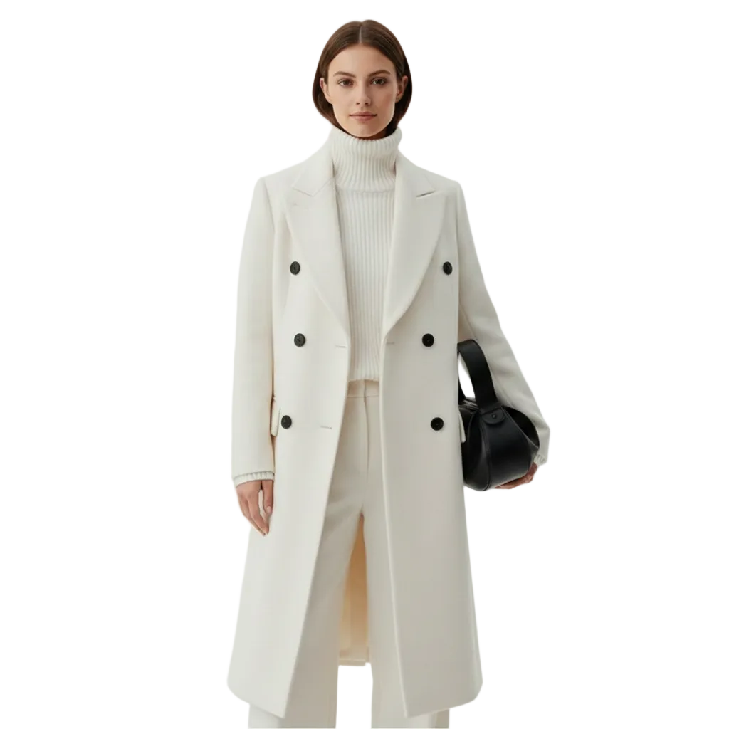Elma Manteau Long Femme en Laine avec Ceinture