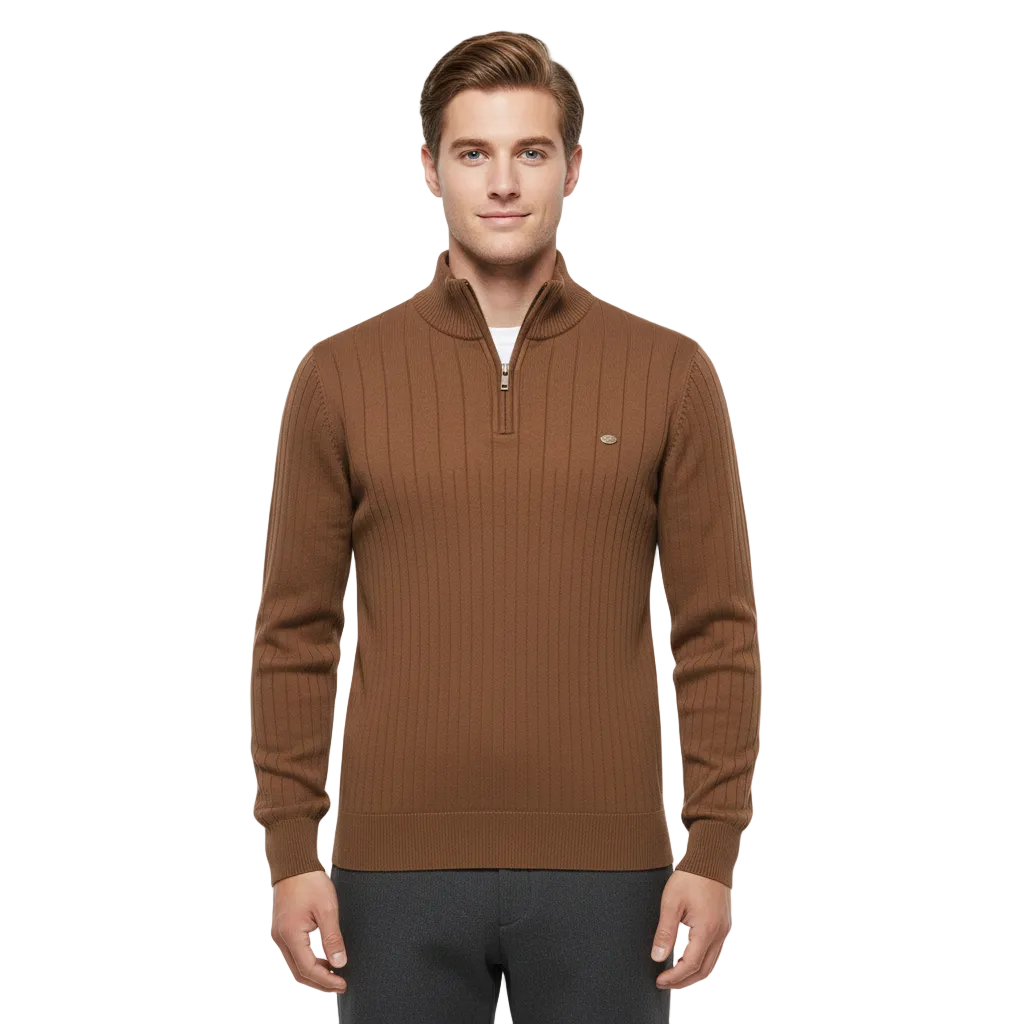 Kasper Pull Homme Demi-Zip Côtelé