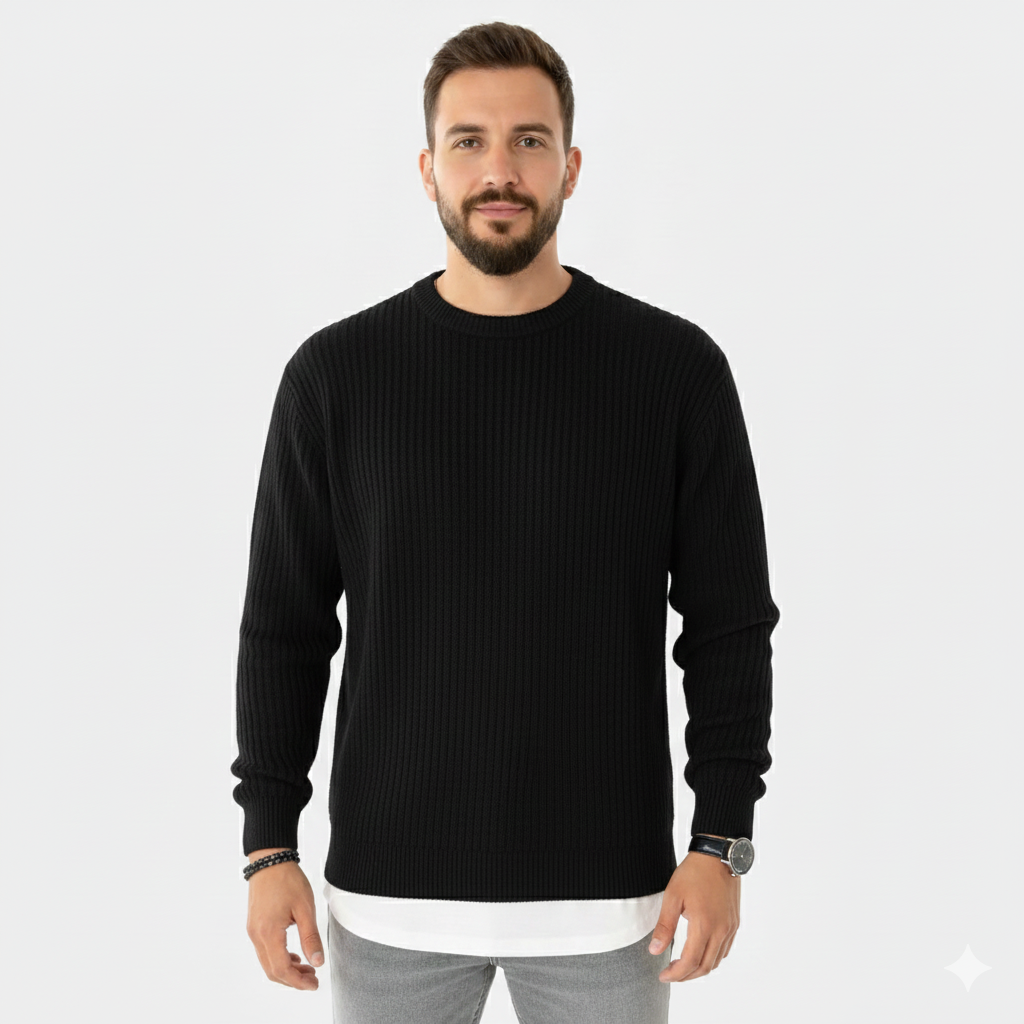 Montaro Pull Homme Col Rond Côtelé