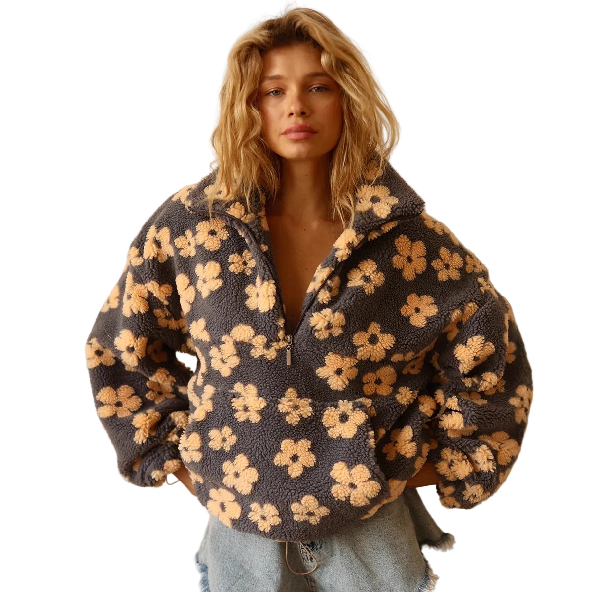 Meley Pull en Maille Fleurie Femme
