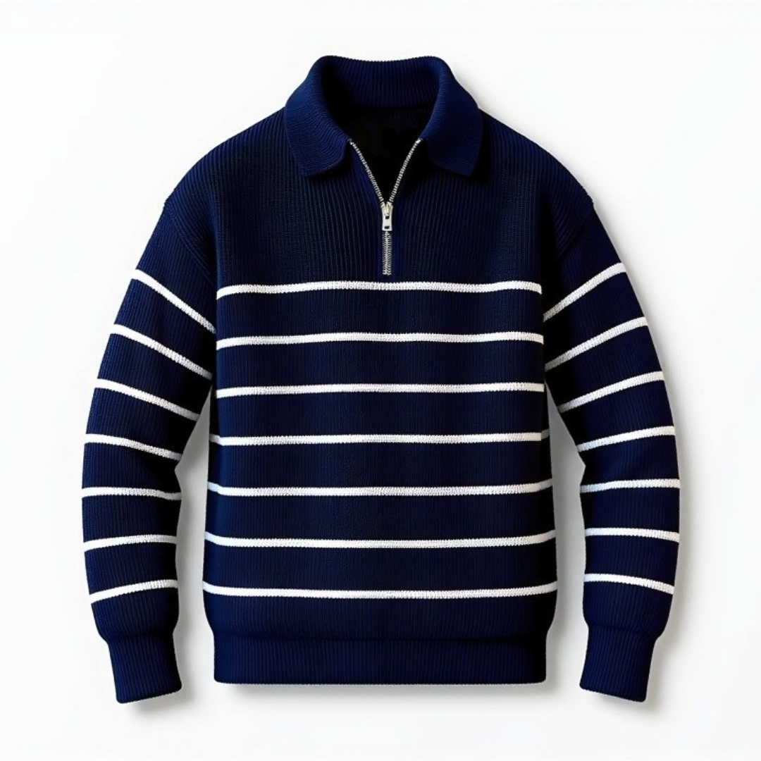 Marc Pull Homme Rayé à Demi-Zip