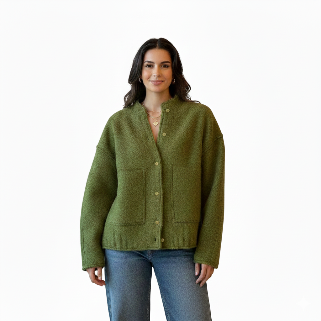 Via Blouson Bomber Ample Femme en Bouclé
