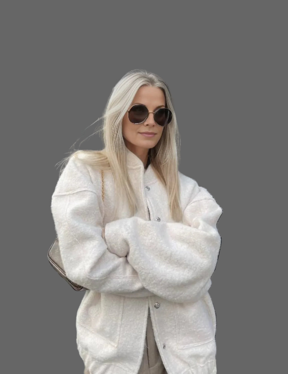 Via Blouson Bomber Ample Femme en Bouclé