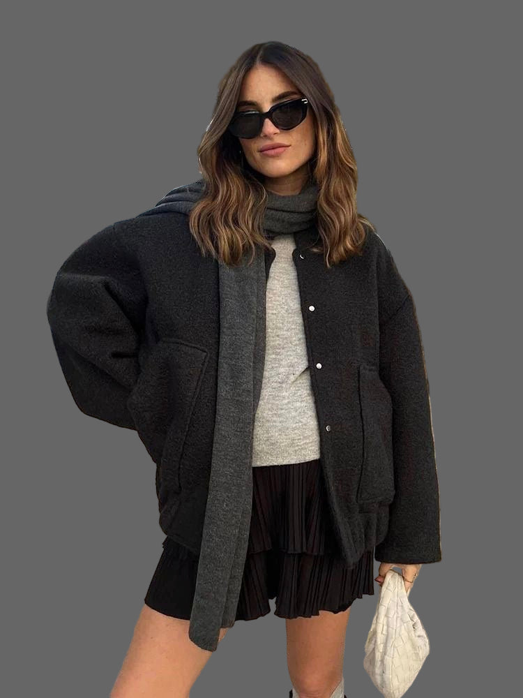 Via Blouson Bomber Ample Femme en Bouclé