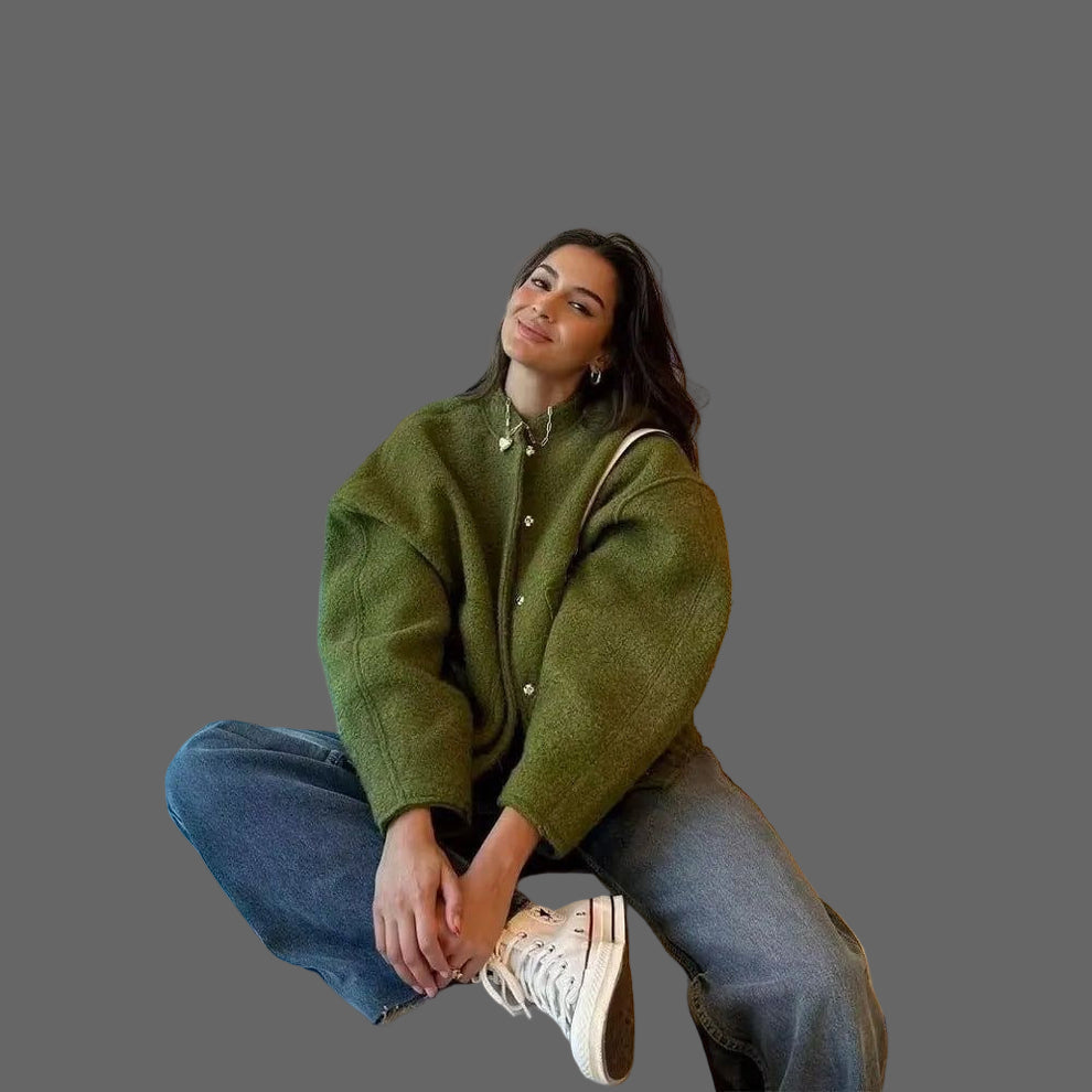 Via Blouson Bomber Ample Femme en Bouclé
