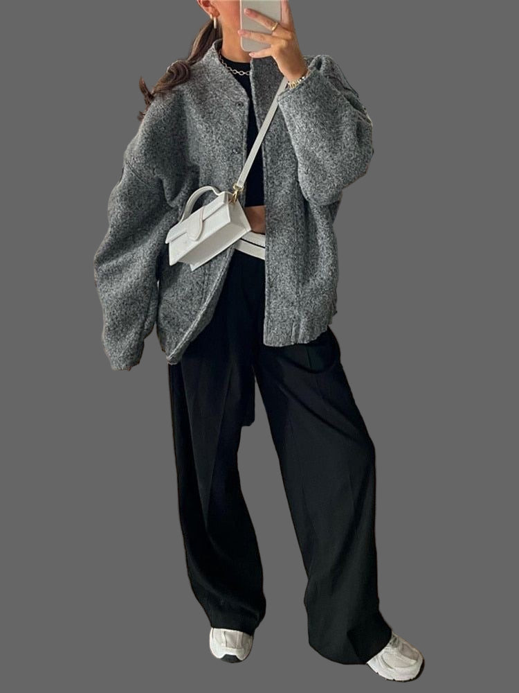 Via Blouson Bomber Ample Femme en Bouclé
