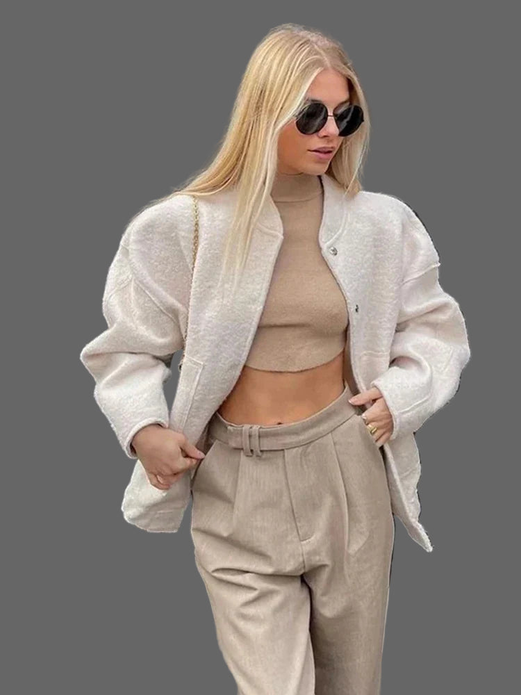 Via Blouson Bomber Ample Femme en Bouclé