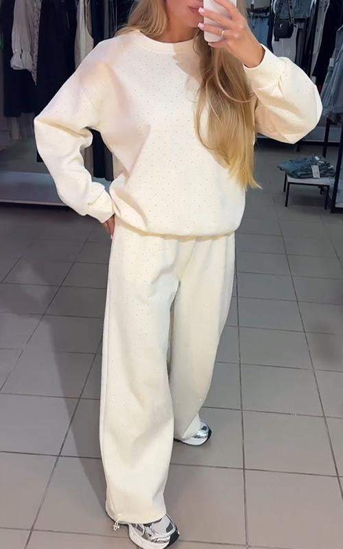 Aria Ensemble d’Intérieur Femme – Détails Strass et Coupe Décontractée