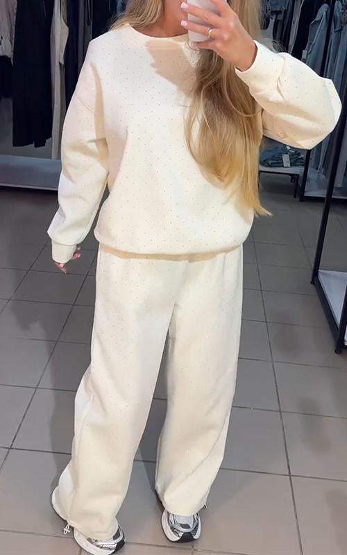 Aria Ensemble d’Intérieur Femme – Détails Strass et Coupe Décontractée