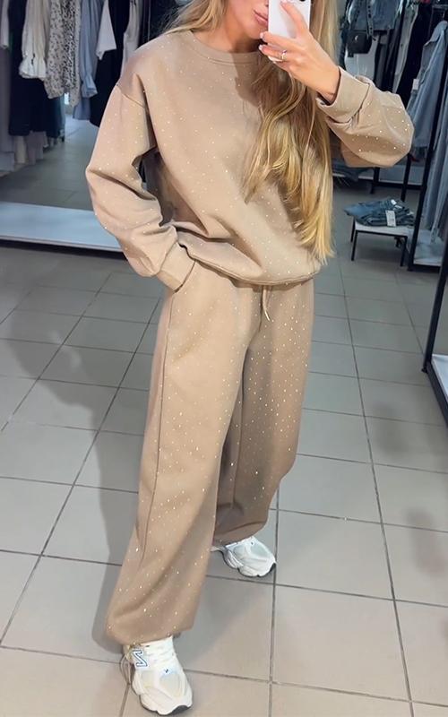 Aria Ensemble d’Intérieur Femme – Détails Strass et Coupe Décontractée
