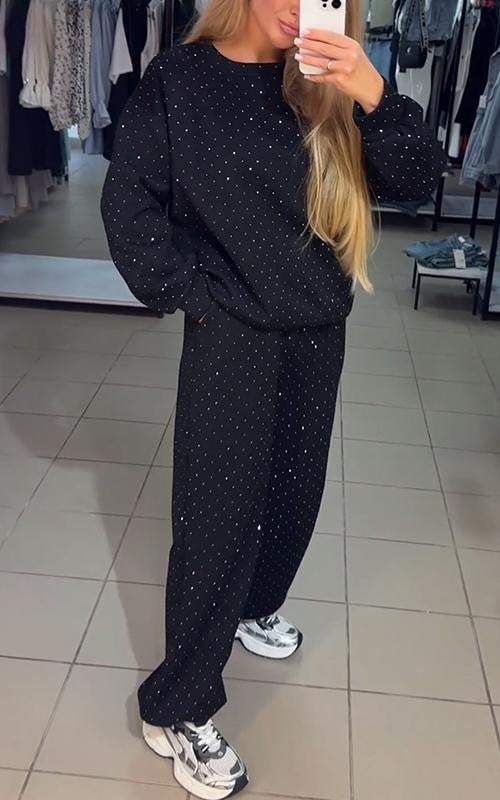 Aria Ensemble d’Intérieur Femme – Détails Strass et Coupe Décontractée